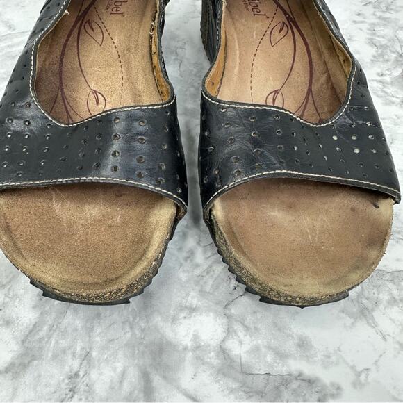 JOSEF SEIBEL Women’s Sz 41 Wedge Velcro Black Leather Sandals - Picture 8 of 13